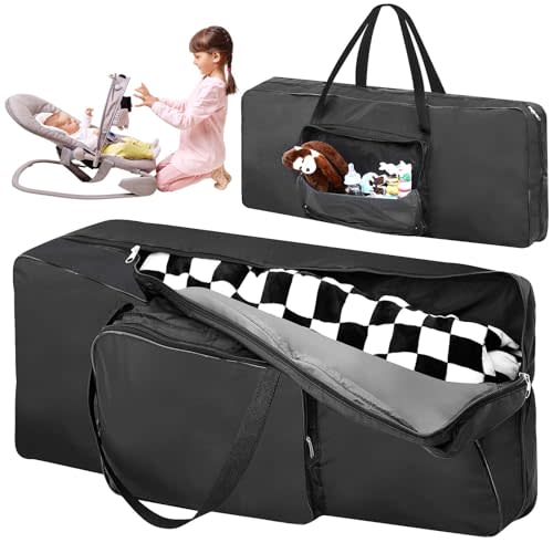 Huhumy Bouncer Cover 35.8 x 15.4 x 4.5 Inches Transport Bag for Bouncer Black Infant Bouncy Seat Travel Bag Double Zipped Bouncer Carrier with Shoulder Pad