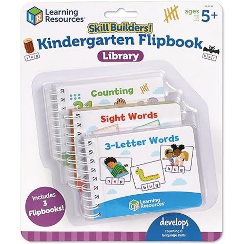 Learning Resources Skill Builders! Kindergarten Flipbook Library - 3 Pieces, Ages 5+ Kindergarten Learning Activities, Spelling and Counting for Kids, My First Library for Kids