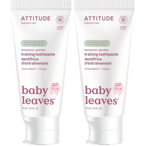 Attitude Baby and Child Fluoride-Free Training Toothpaste, Naturally Derived Ingredients, Vegan, EWG Verified, Strawberry, 2.6 Oz (Pack of 2)