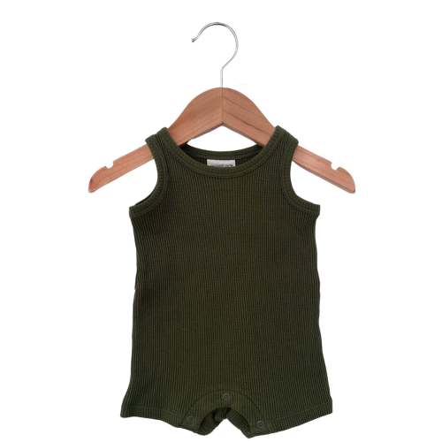 Organic Waffle Shortie Romper, Forest