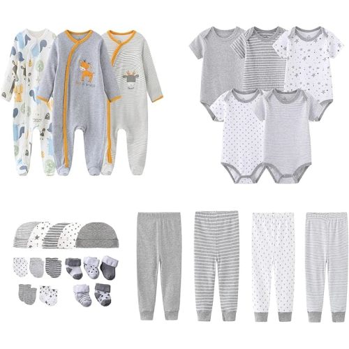 MAMIMAKA Newborn Layette Gift Set 27-Piece Baby Girl Clothes Bodysuits, Pants Essentials and Accessories 0-12Months