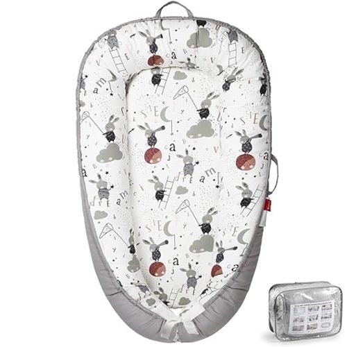 Baby Lounger - Breathable & Soft Baby Nest, Portable and Lightweight - Gray Rabbit