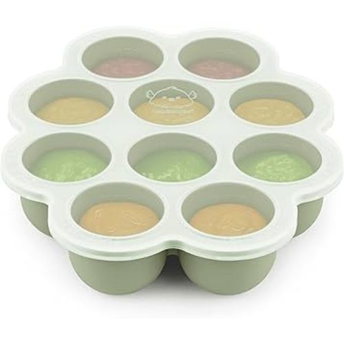 KeaBabies Silicone Food Freezer Trays with Lid, 2oz x 10 Pods Baby Food Storage Containers, Easy Puree Meal Prep, Breast Milk Silicone Freezer Molds, Dishwasher, Microwave Safe, BPA-Free (Sage)