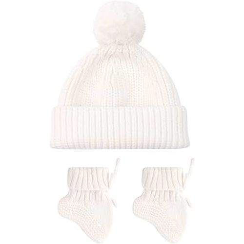 Cosy Hand Crochet Baby Booties and Knitted Hat Set for Newborns Soft Warm Knitting Socks Bonnet 0-6