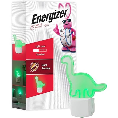Energizer Long-Neck Dinosaur Night Light, Neon, Auto On/Off, Green