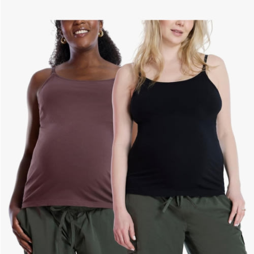 Motherhood Maternity Women's Clip Down Nursing Tank Top Cami with Adjustable Straps for Breastfeeding-2 Pack