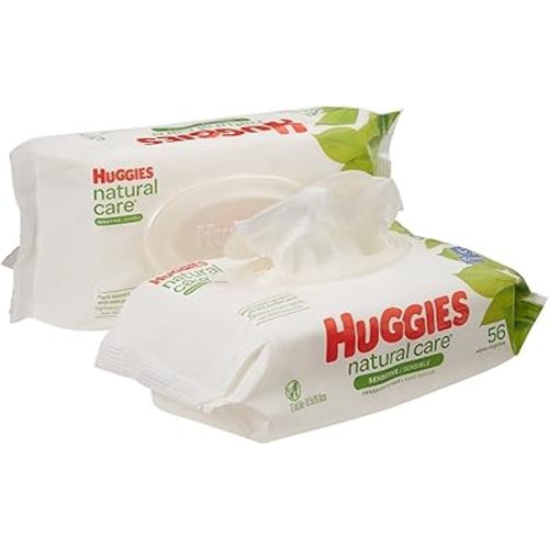 Huggies Natural Care Fragrance Free Baby Wipes, 112 Total Wipes 56 Count Each (Pack of 2)