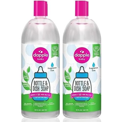 Dapple Baby Bottle Soap & Dish Soap Refill Baby, Fragrance Free, Plant Based Dish Liquid for Dishes & Baby Bottles - Hypoallergenic Soap, Liquid Soap Refill, 30 Fl Oz (Pack of 2)