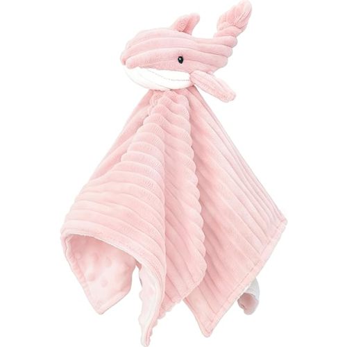 Baby Security Blanket for Unisex Boys and Girls, Soft Lovey Whale Baby Gifts for Newborn Toddler Snuggle Toy Stuffed Animal, Pink 15 Inch