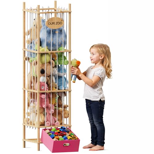 Brelley Stuffed Animal Storage Wood Toy Storage Organizer with Drawer, Large Toy Chest Stuffed animal holder for Kids Nursery Playroom Bedroom