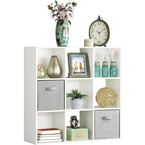 Whitmor 9 Cube Storage Organizer, 3 Tier Stackable MDF Bookcase, Open Storage Display Bookshelf, Storage Cabinet for Living Room, Bedroom, Home, Office, 35.5" L x 11.7" W x 35.5" H, White