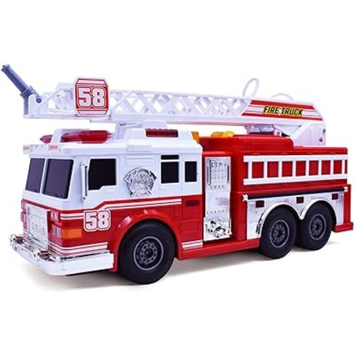 VEBO Fire Truck Motorized with Lights, Siren Sound, Working Water Pump and Rotating Rescue Ladder- Electric, Motorized, Big Fun Size 15", Realistic Design- for Toddlers, Kids Aged 3+ Years Old
