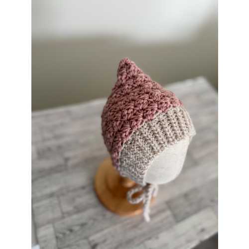 Handmade Crochet Baby Pixie Bonnet: Secure Tie, Warm Ear Coverage