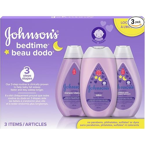 Johnson's Baby Bedtime Gift Set, 3 count, Moisturizing Lotion and Cream for Dry Skin, Baby Wash, Baby Shampoo (3 X 400ml)