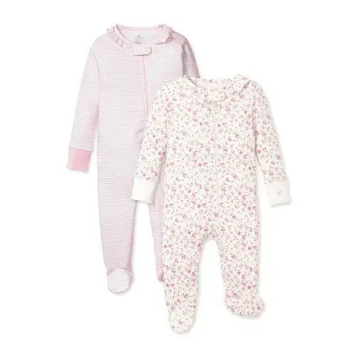 Baby's Pima Ruffle Collar Romper Duo in Pink Stripe & Dorset Floral