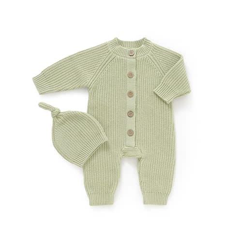 mimixiong Cotton Baby Romper Newborn Baby Knitted Clothes | Longsleeve Sweater Outfit for Boy and Girls with Warm Hat Set