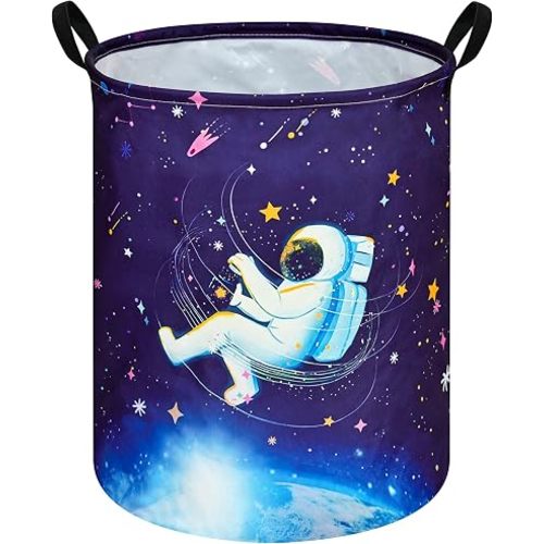 Collapsible Kids Laundry Basket Clothes Hamper, Foldable Storage Organizer Bin, Toy Clothes Storage with Handles for Boys Girls Bedroom, Room Decor Astronaut