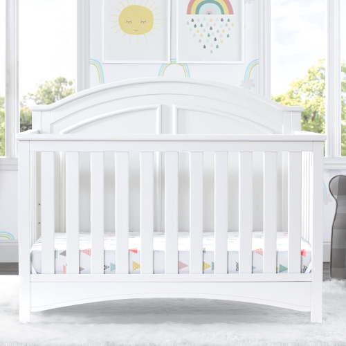 Delta Children Perry 6-in-1 Convertible Crib, Greenguard Gold Certified, Converts to Toddler Bed, Daybed, Sofa Bed & Full-Size Bed with/without Headboard, Fits Standard Crib Mattress, Bianca White