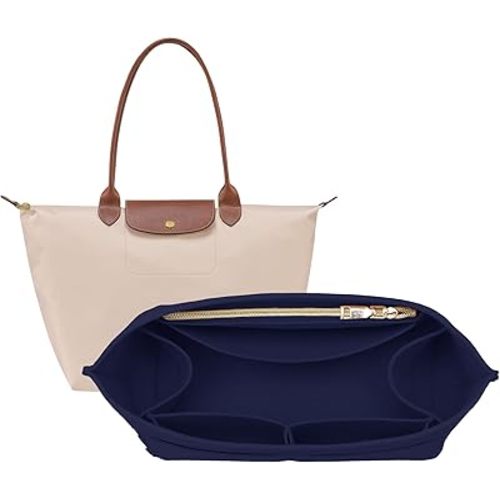 OPPOSHE Purse Organizer Insert for Longchamp Le Pliage, Premium Felt Long Champ Bag Handbag Women, Tote Organizer Insert with 9 Compartments (Large, Navy)