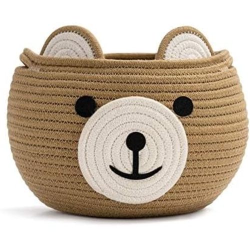 Goodpick Cute Storage Basket, Cotton Rope Baskets in Living Room Woven Baby Shower Basket Bedroom Storage Bakset for kids Small Cute Animal Basket, Brown, 10.5"D x 8.5"H