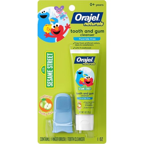 Orajel Baby Elmo Tooth & Gum Cleanser Fluoride-Free, 1 Finger brush, 1 Toothpaste 1oz; #1 Pediatrician Recommended Fluoride-Free Toothpaste*