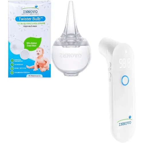Innovo Ear Syringe and Nasal Aspirator and Touchless Forehead Thermometer Digital Bundle