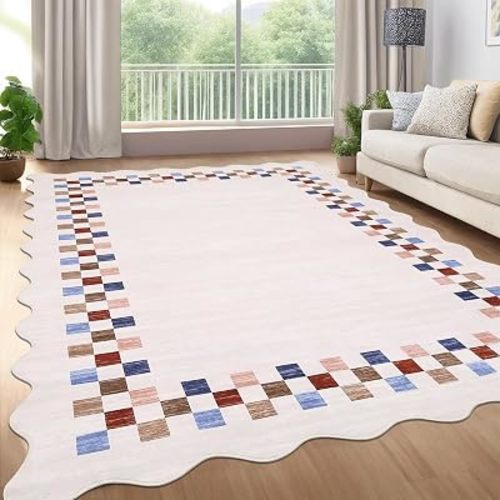 GarveeHome 8x10 Rug for Living Room Scalloped Washable Large Bedroom Rugs