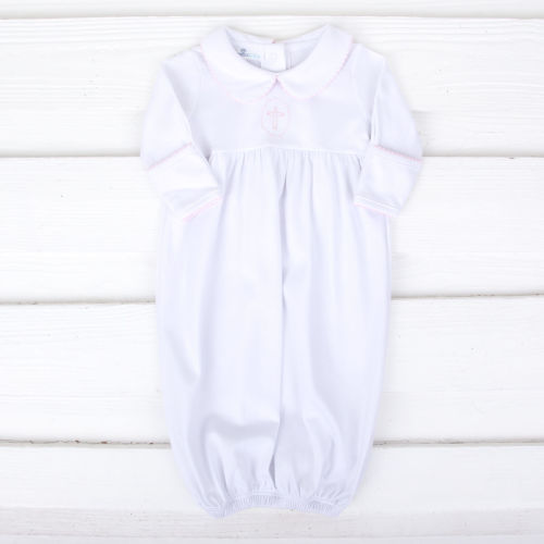 Blessed Cross Embroidered Long Sleeve Collar Gown