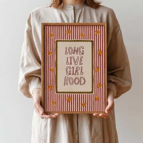 Long Live Girlhood Print, Red Stripe Nursery Wall Art, Vintage Star Poster, Girl Room Decor, Digital Download