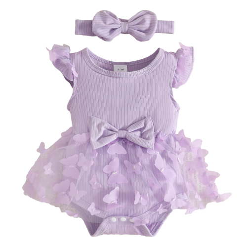 UAYOTSE Newborn Baby Girl Clothes Romper Suspender Dress Summer Outfits Ruffle Short Sleeve Set,Sizes 3-6 Months