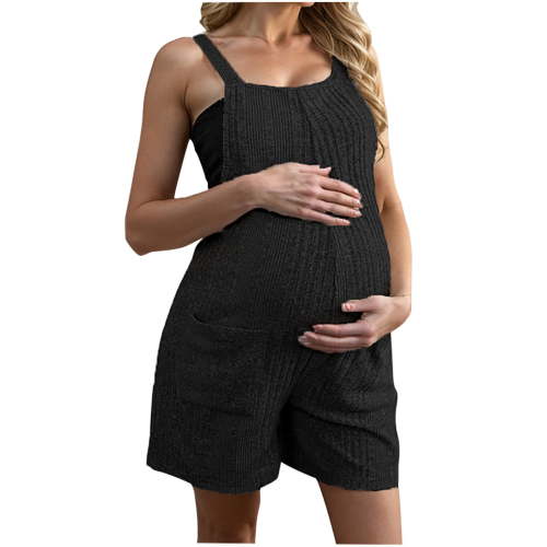AKAFMK Women's Maternity Romper,Maternity Summer Clothes,Women Fashion Solid Color Sleeveless Pockets Pregnant Jumpsuit Shorts