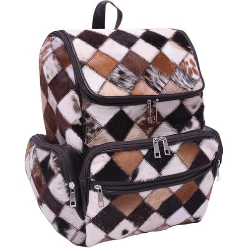 CHAYELL Real Cowhide Backpack for Women Men - Patchwork Hair-On Genuine Full Grain Leather Backpack Laptop Sleeve, 5 Pockets Spacious, Compartment & Sturdy Zippers - Individual Style Cowboy Diaper Bag