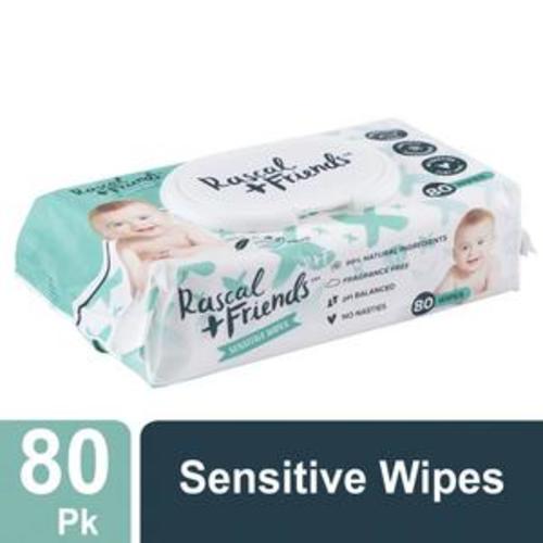 Rascals Premium Sensitive Wipes Plastic Free Cloth | 80 Pack