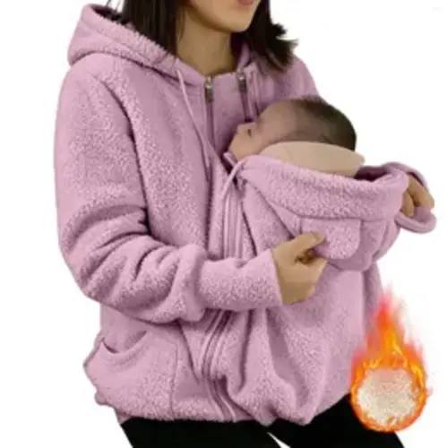 Women's Jackets Autumn Winter Kangaroo Baby Carrier Hooded For Women Casual Mommy Outerwear Thickened Fleece Pocket