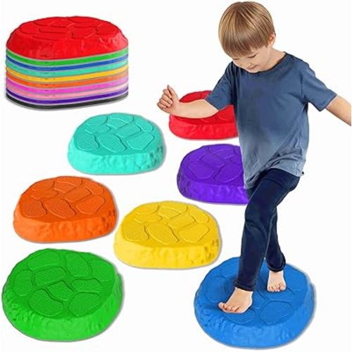 10-Pack Stepping Stones for Kids,Non-Slip Balance Stones Obstacle Course Coordination Game Encourage Toddler Balance Gross Motor Skills Toys for Kids Ages 3-8