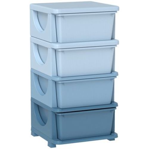 Qaba 4 Drawers Kids Storage Unit, 4 Tier Chest Toy Organizer Plastic Bins for Kids Bedroom Nursery Living Room for Boys Girls Toddlers, Blue