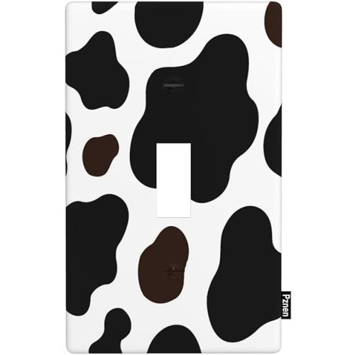 Cow Print 1 Gang Light Switch Cover Black and White Single Toggle Wall Plate Electrical Switchplate Decorative Faceplate for Home & Office 4.5 x 2.76 Inch