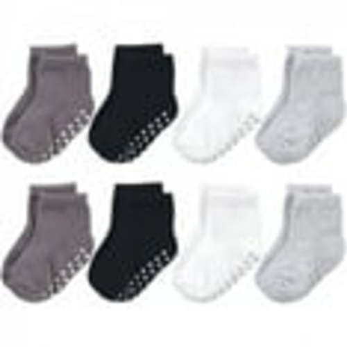 Touched by Nature Baby and Toddler Boy Organic Cotton Socks with Non-Skid Gripper for Fall Resistance, Solid Black, 2-4 Toddler