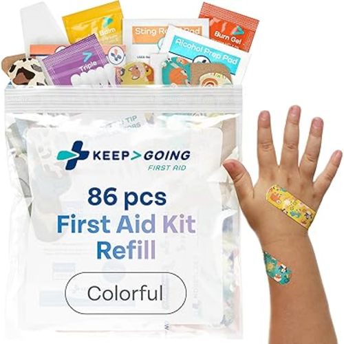 KeepGoing First Aid Kit Refill – 86 Pc. Colorful Refill for Kids First Aid Kits (Kit Not Included)