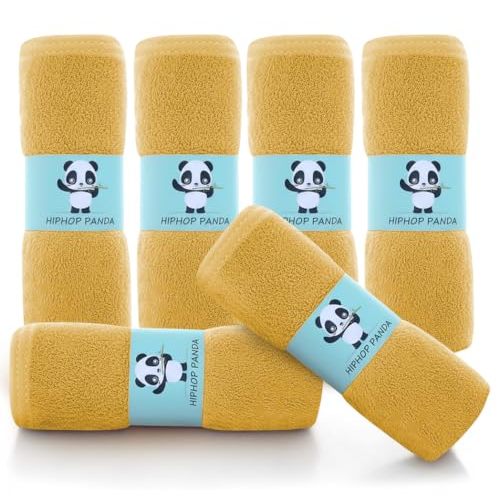 HIPHOP PANDA Baby Washcloths, Rayon Made from Bamboo - 2 Layer Ultra Soft Absorbent Newborn Bath Face Towel - Reusable Baby Wipes for Delicate Skin - Honey, 6 Pack