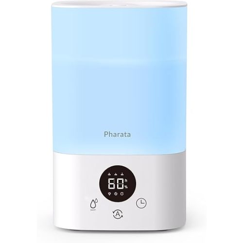 Smart Humidifiers for Bedroom Large Room, 3.5L Top Fill Cool Mist Air Humidifiers for Home Baby Plants Nursery, Humidity Control & Night Light, White