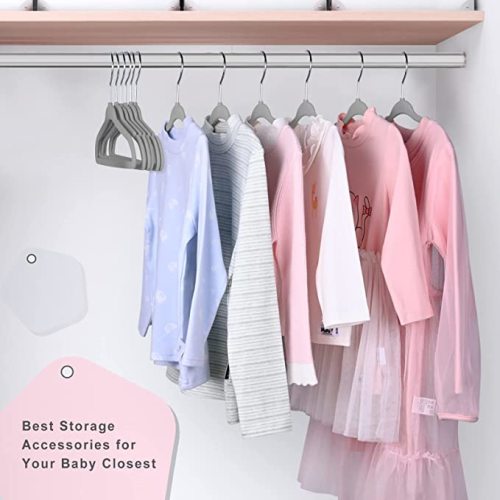 BAGAIL Kids Velvet Hangers 11 Inches Children's Clothes Hangers Non-Slip Baby Hangers for Infant/Toddler (Grey,50pack) - Gray - Baby-50 Pack