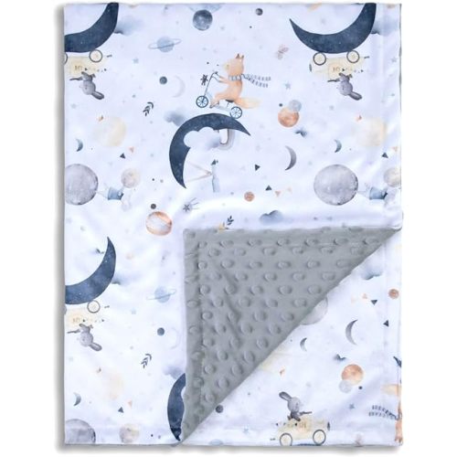 Baby Blankets for Unisex Boys Girls, Super Soft Nursery Minky Blankets, 30 x 40 inch Outer Space Printed Bed Throws Newborn (Planet Fox)