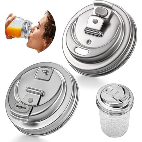 Palksky Mason Jar Drinking Lids,Stainless Steel Wide Mouth Mason Jar Sip Lid accessories,Anticracking Leak Proof Seal Flip Cap Cover Airtight Accessories for Drink,2Pack