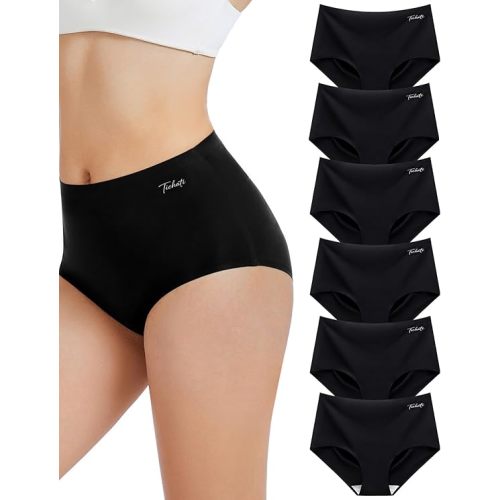 Womens Underwear Seamless Full Coverage Breathable Briefs No Show Silky Stretch High Waisted Ladies Panties 6 Pack