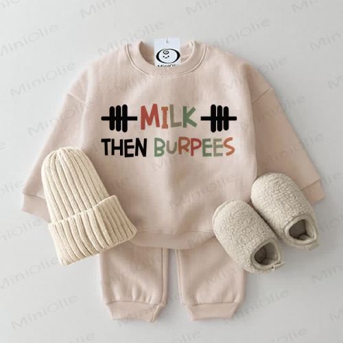MILK THEN BURPEES Baby Sweatshirt 2-Piece Beige Set