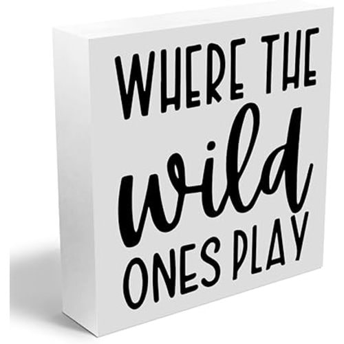 Where The Wild Ones Play, Playroom Decor Wooden Box Sign, Nursery Decor Gift for Nursery Bedroom Playroom Front Door Rustic Farmhouse Home Office Table Decorations Wood Block Plaque