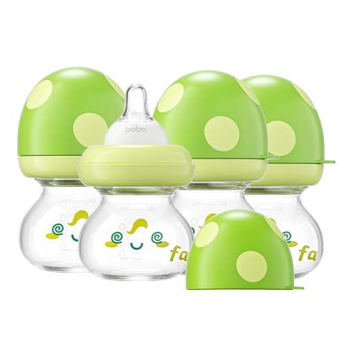 YOHKOH 2.7oz Newborn Glass Baby Bottle Set,with Slow Flow Nipple,for 0 m+,4-Pack,Green