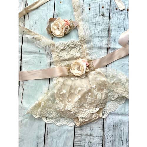 Vintage Lace Ruffle Romper: Boho Baby Outfit, Photo Prop