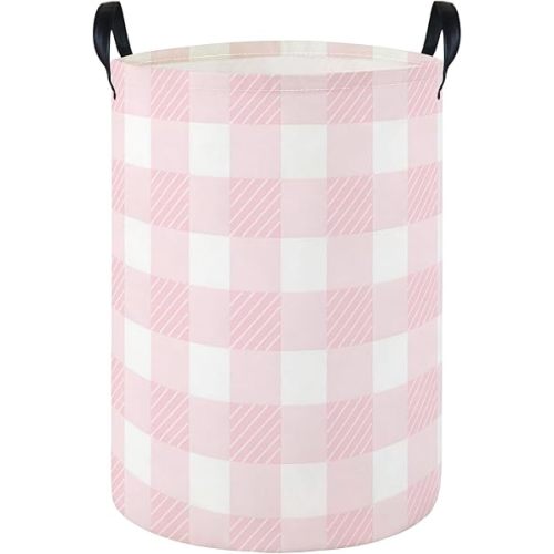 Pink Laundry Hamper Baby Nursery Hamper Waterproof Foldable Kids Laundry Basket Kids Dirty Clothes Hampers Girl Room Decor for Home Gift Baskets(Pink Grid)